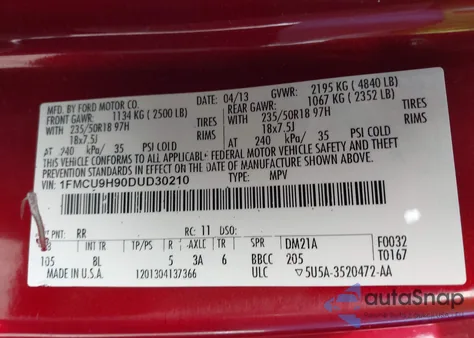 2013 Ford Escape Sel z USA, uszkodzony, nr VIN 1FMCU9H90DUD30210